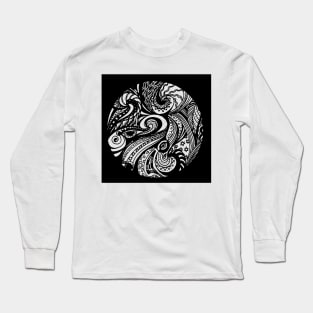 Circle 1 - Aussie Tangle Transparent with Black Background Long Sleeve T-Shirt